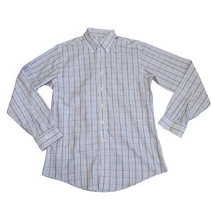 Brooks Brothers non-iron dress shirt Men's Size 15 purple and blue checkered